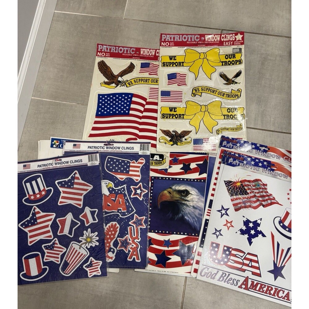 Lot Of 25 Sheets Patriotic 4th Of July Window Clings Vintage And Modern